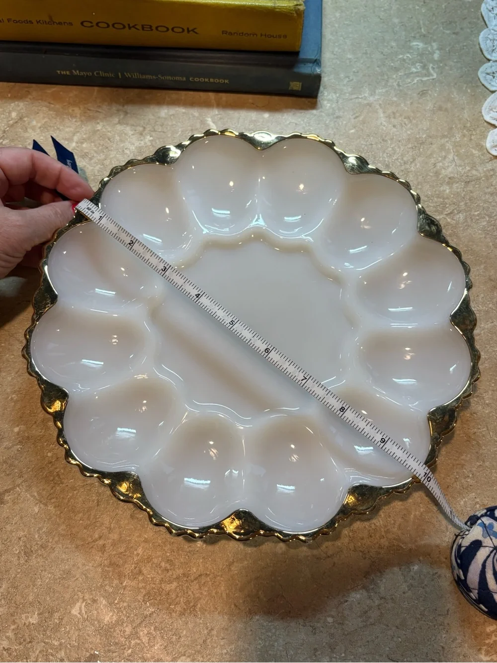 Vintage Milk Glass Gold Trim Deviled Egg Serving Platter